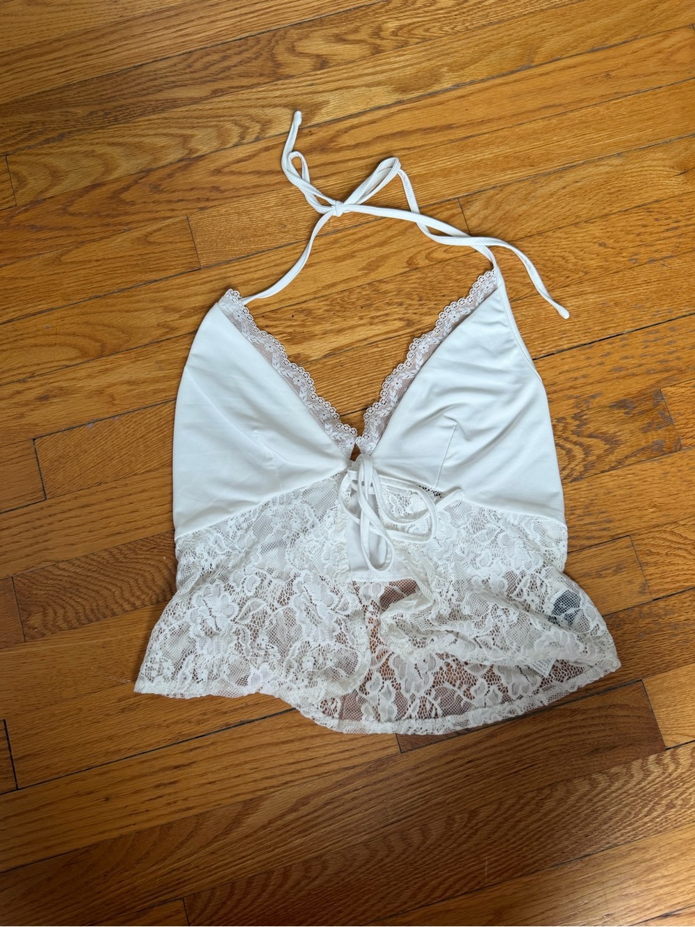 SHEIN White Lace Halter Tie-Front Cami